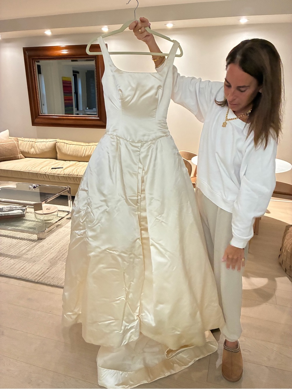 1997 vintage Vera Wang Ivory Satin Ball Gown with Square Neck